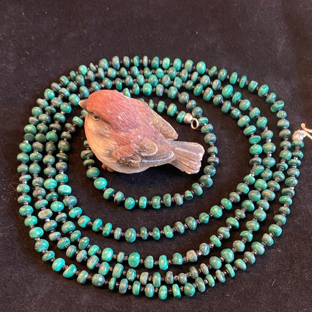 Jay King Desert Rose 60 Inch Malachite & Black Spinel Necklace-Sterling (136)